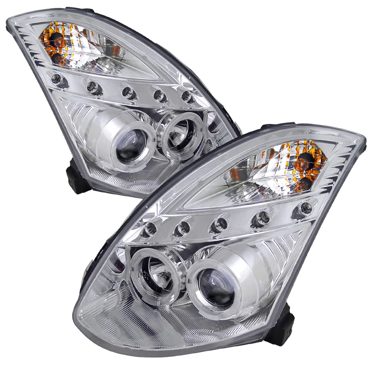 CarpartsinnovateFor 03-07 Infiniti G35 2Dr Coupe Clear Lens LED Halo Projector Headlights Pair