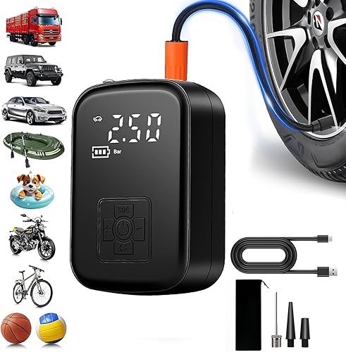 Miniatura 10 de Tire Inflator Portable Air Compressor for Car, Ball Basketball Pump for Sports Balls Auto for Car Tires Bicycle w Gauge Values Display, 150PSI Power