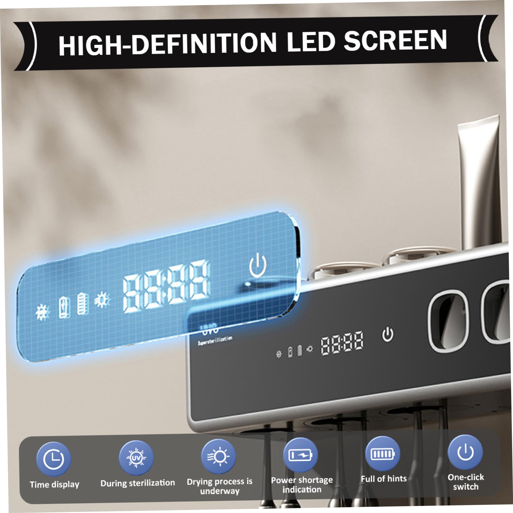 Soporte Inteligente para Cepillo de Dientes con esterilización UV, dispensador automático de Pasta de Dientes y función de Secado, montado en la Pared (Negro)