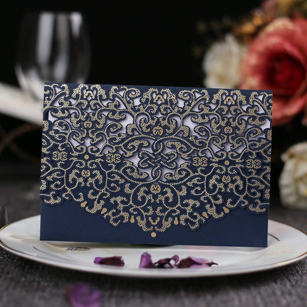 CYSKY 20 Piezas Tarjetas de Invitación de Boda con Papel Imprimible en Blanco y Sobres para Boda, Cumpleaños, Graduación (Azul)
