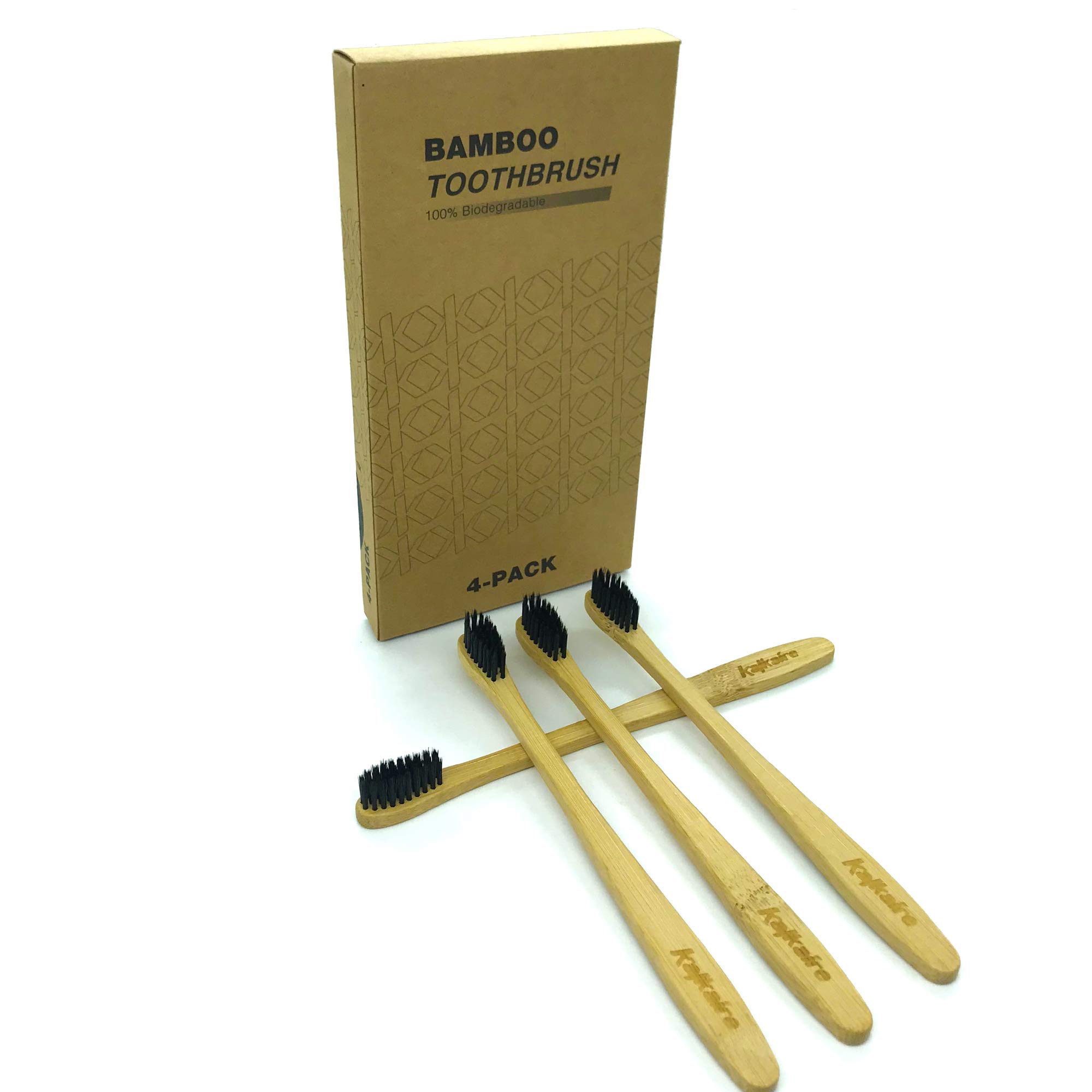 Kalkaire Bamboo Toothbrushes - ECO Wooden Toothbrush - 4 Pack - BPA Free Friendly Bamboo Toothbrush - Plastic Free - Organic Biodegradable Toothbrush - Eco Friendly Toothbrush