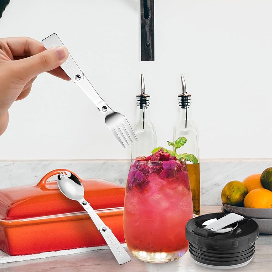 4-In-1 Folding Camping Utensils Stainless Steel Spoon Fork Knife Bottle Opener Combo Set Portable Multifunctional Lightweight Outdoor Tableware Trave