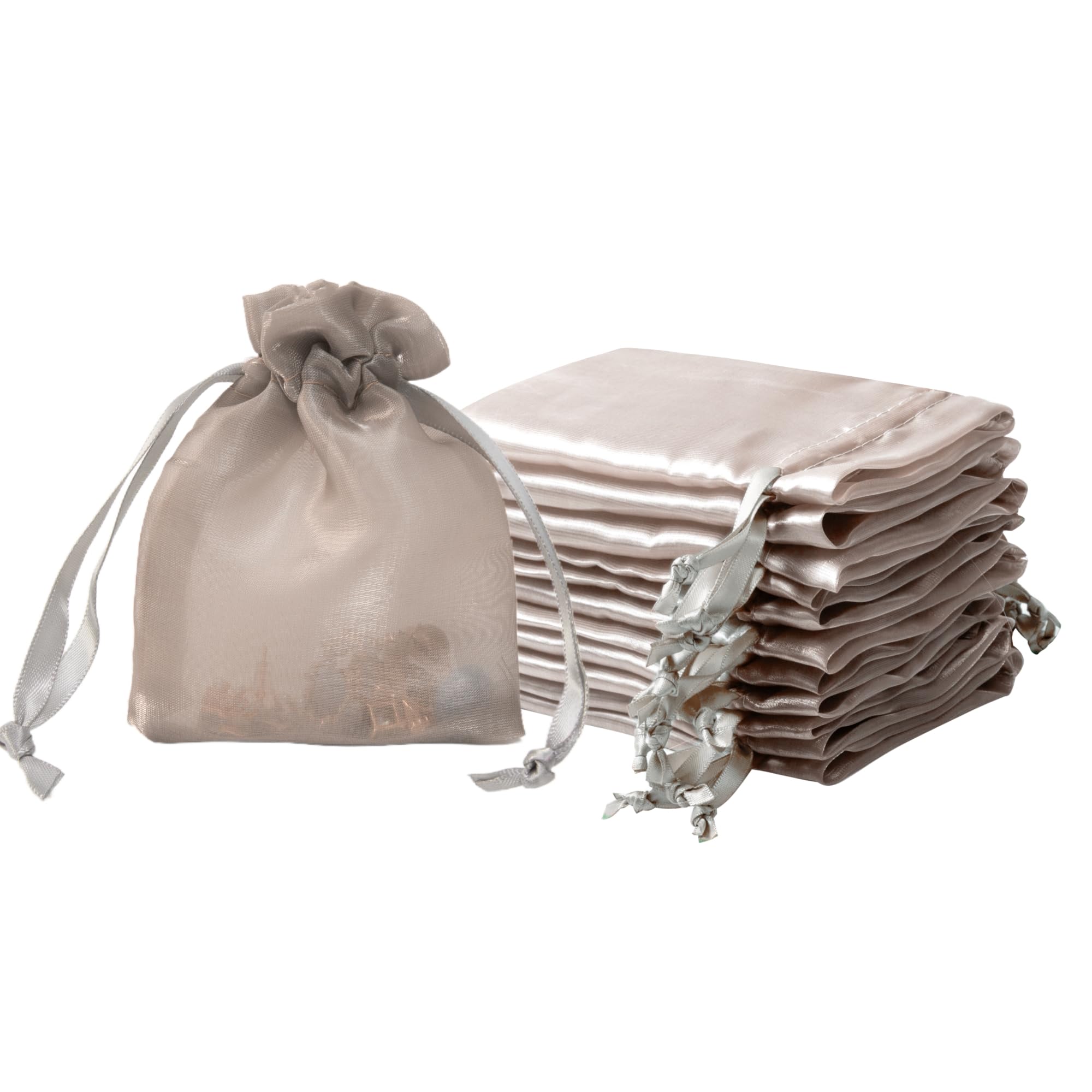 QIANF 20 Pcs Champagne Small Organza Bags 3X4 inch for Wedding Favors with Drawstring, Mini Mesh Gift Bags Jewelry Pouch for Candy Bridal Shower Party Favor Baby Shower Christmas