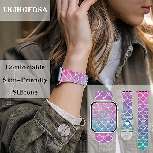 Miniatura 2 de Correa de reloj de escamas de pescado compatible con Apple Watch, correas de reloj de todas las series, correa de silicona suave, repuesto ajustable