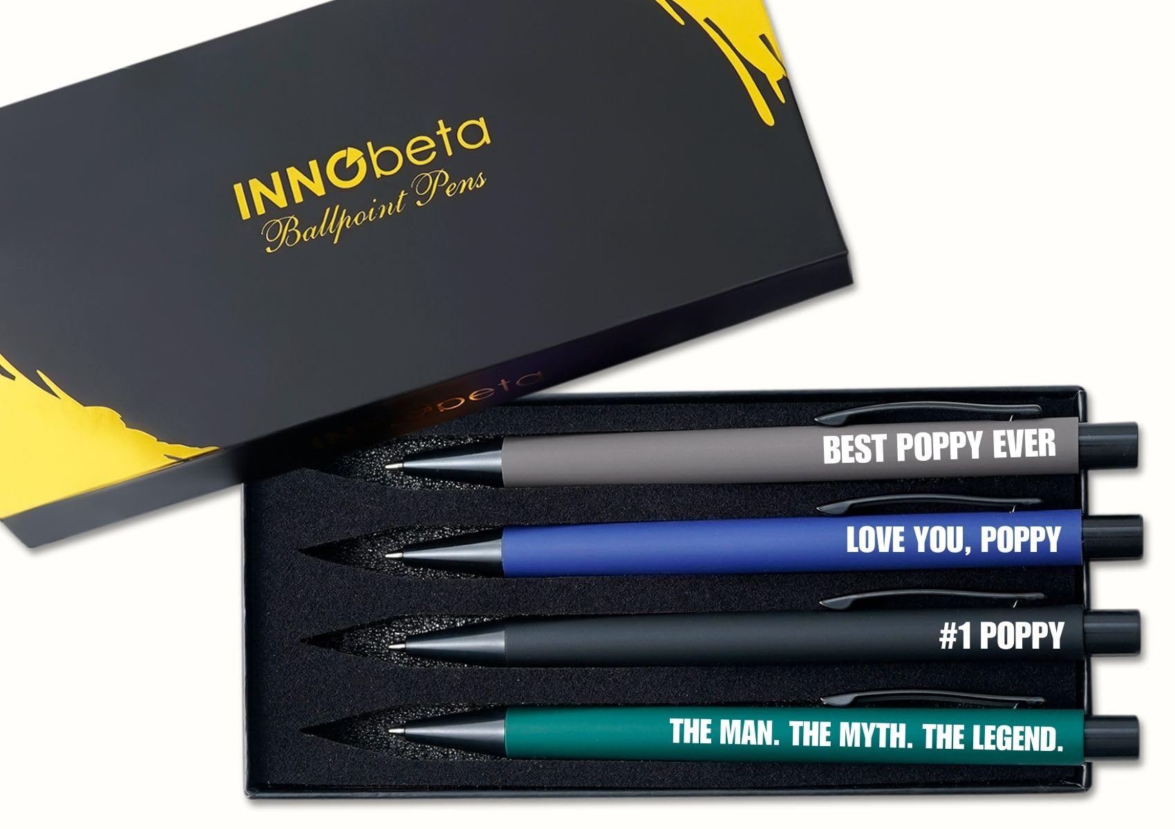 InnoBeta Poppy Gifts, Ballpoint Pen Set of 4, Gift Ideas for Grandpa from Grandkids on Birthday, Christmas, Father's Day, Retirement