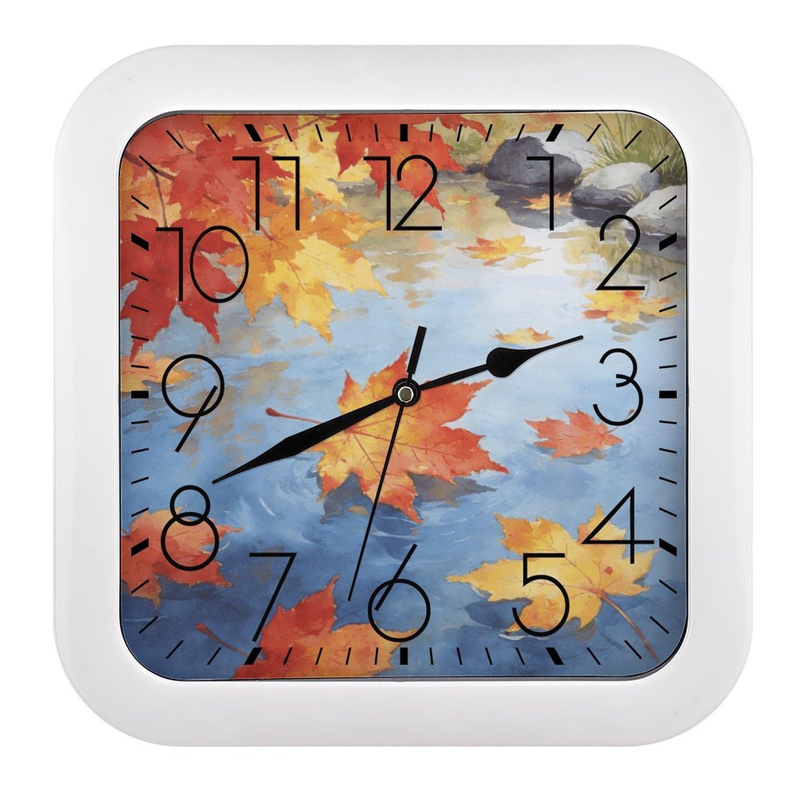 LZQPOEAS Fall Maple Leaves Square Wall Clock, 10.2 Inch Battery Operated Silent Non-Ticking Wall Clock, Square Analog Decorative Clock for Home Wall Art, Living Room, Bedroom, and Office