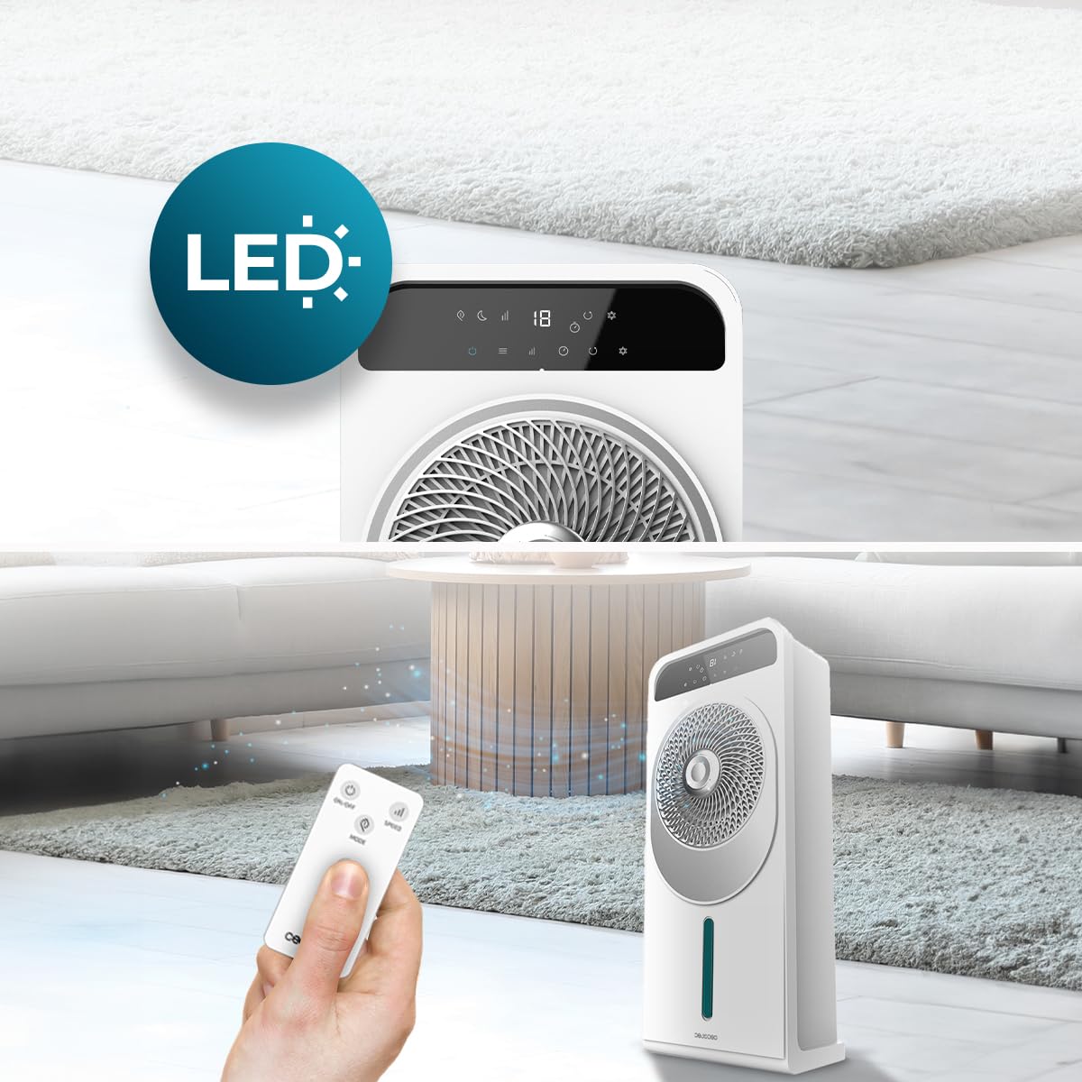 Cecotec Climatizador Evaporativo EnergySilence 5000 Cool Wave, 28 W, Motor DC, Depósito 5L, Mando a distancia, Pantalla LED, Control táctil, 12 Velocidades, Temporizador hasta 9h, Oscilación de 360º