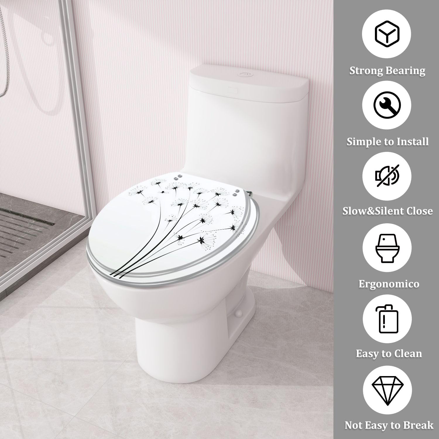 Asiento de inodoro de resina, para uso en el baño.