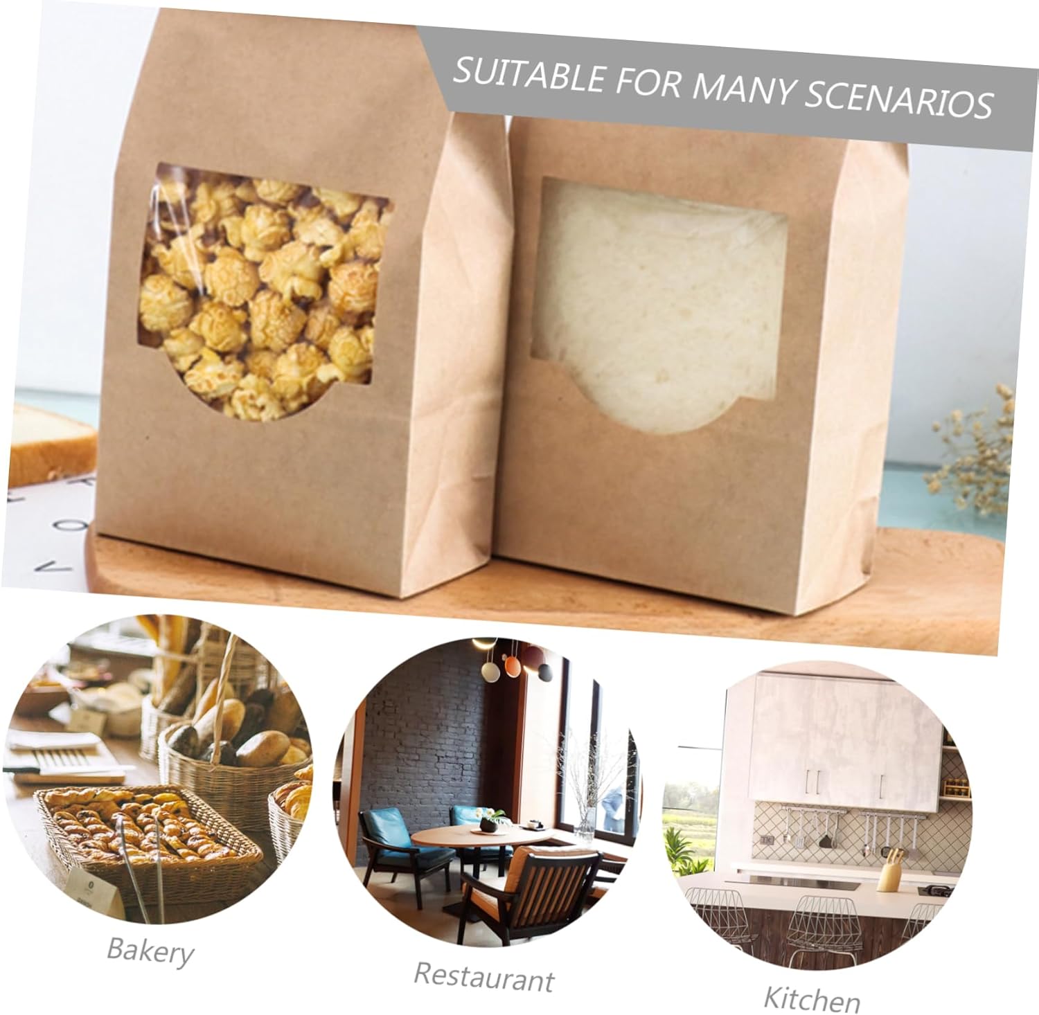 NOLITOY 100pcs Greaseproof Paper Bag Cookie Bag Biscuit Packaging Kraft Paper Bakery Supplies for Snack Candy Party Treats