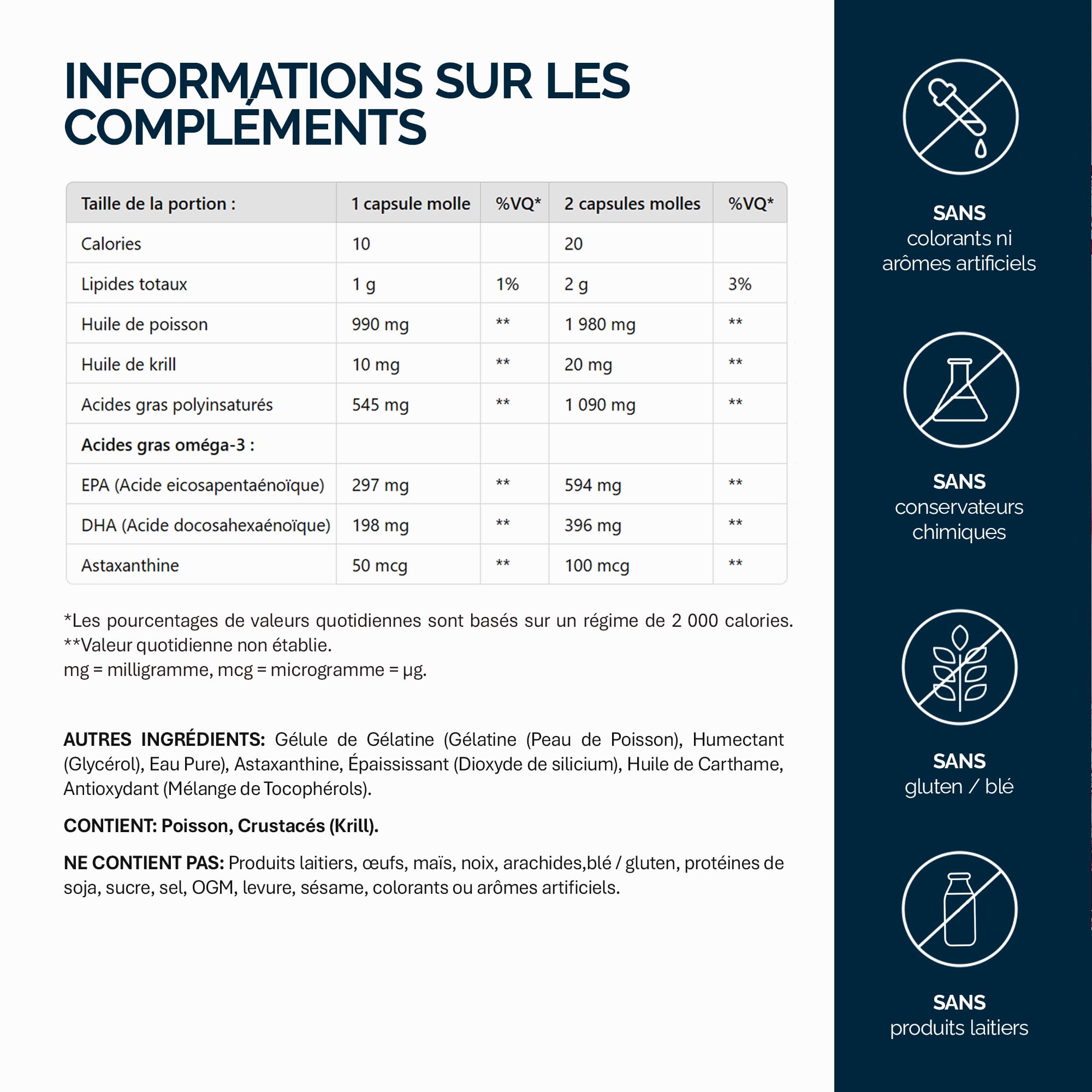 NFO OMEGA 3 KRILL OIL Astaxanthin [60 Gélules] Huile de krill de l'Antarctique avec huile de poisson de Norvège, Oméga 3 EPA & DHA, phospholipides et astaxanthine, En gélatine de peau de poisson