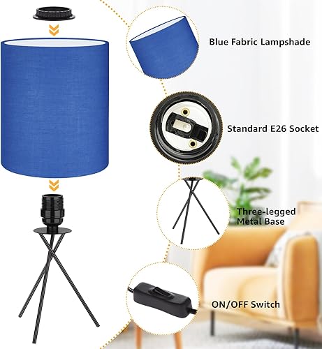 Miniatura 4 de FOLKSMATE Lámpara de mesa con base de metal negro, lámpara de escritorio simple y moderna, lámpara de mesita de noche con pantalla de tela de lino