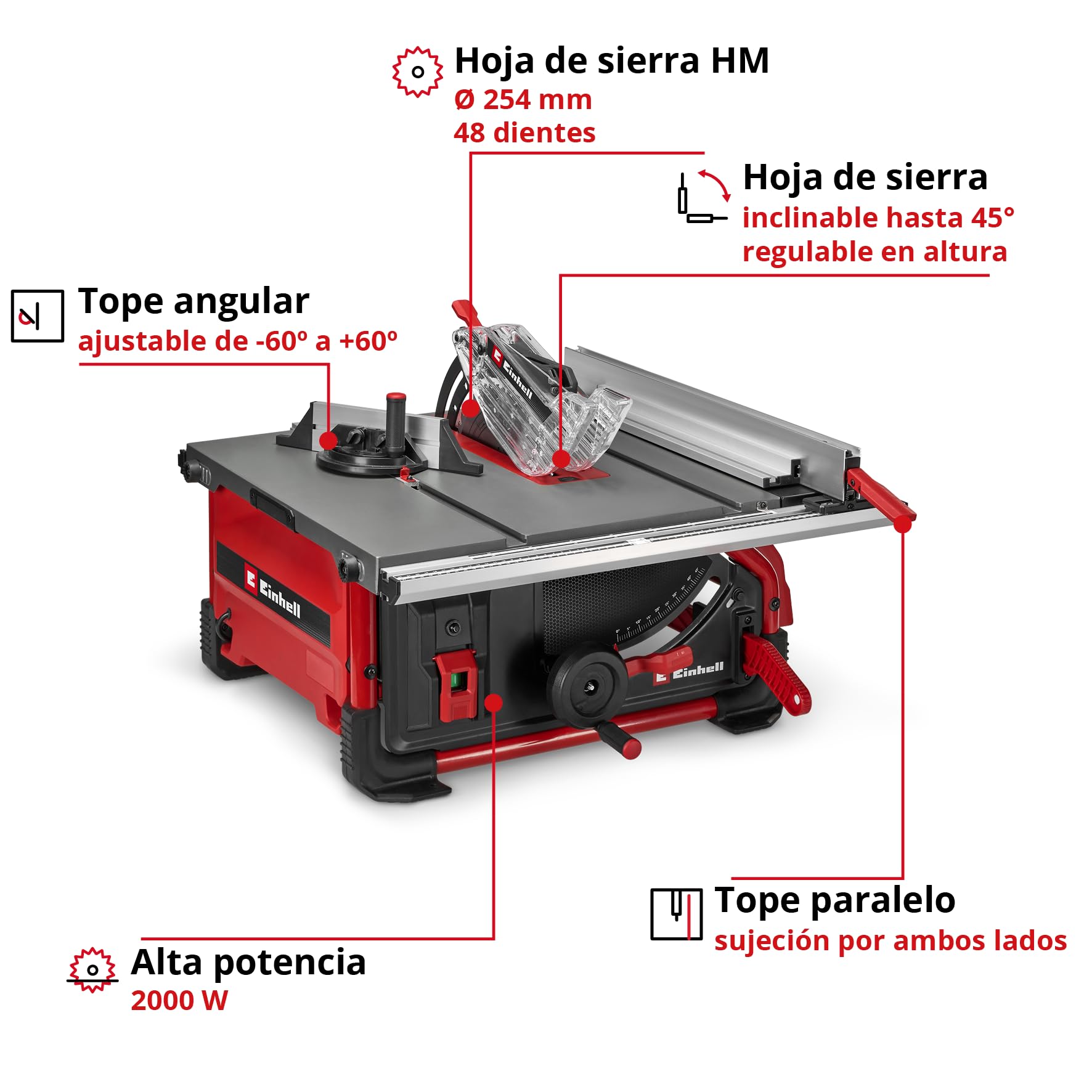 Einhell sierra circular de mesa TE-TS 10 T (2 000 W, altura de corte 9 mm, hoja de sierra Ø 254 mm, prolongación de mesa, tope angular, tope paralelo, bastón deslizante, conexión de aspiración)