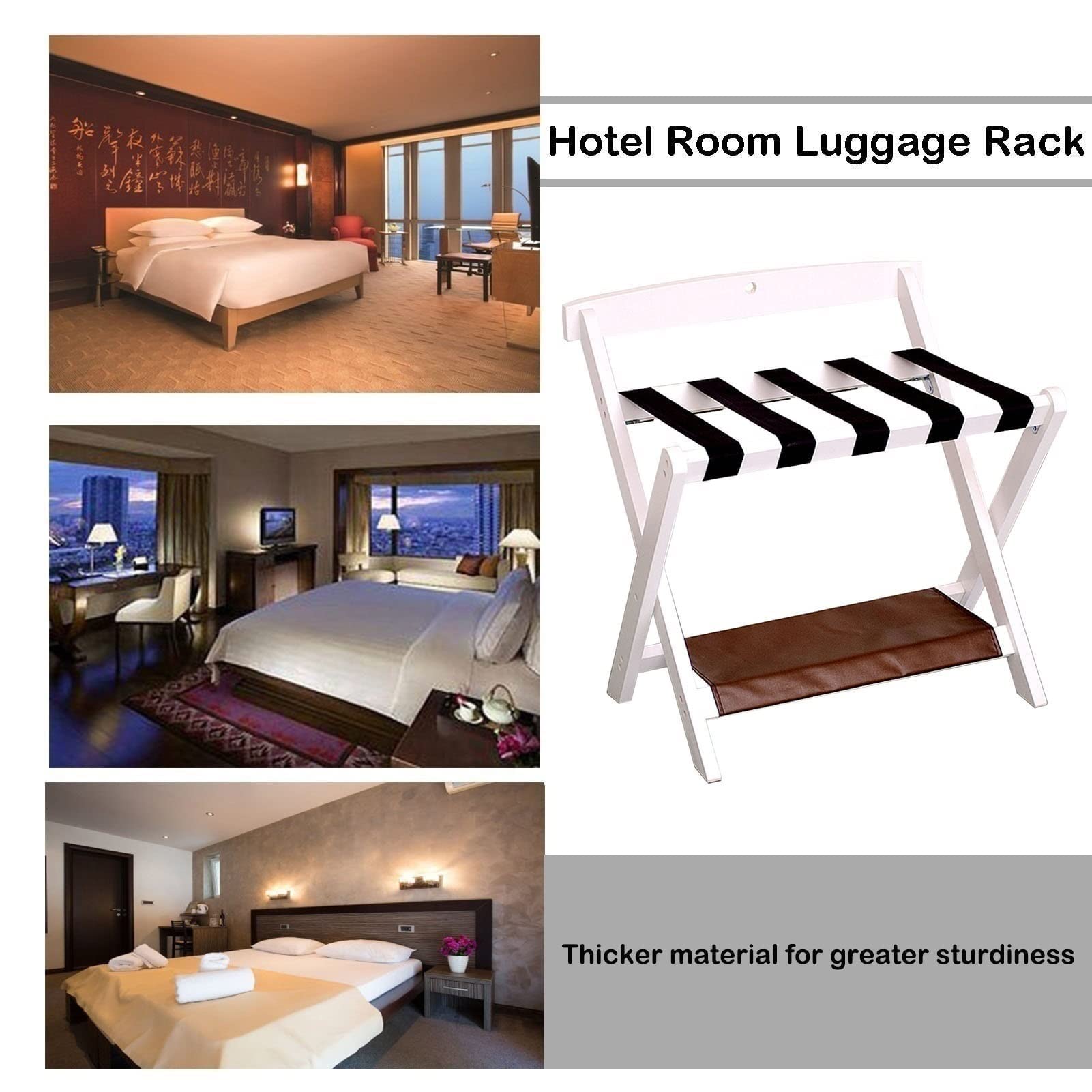 Soporte Plegable para Maletas de 2 Niveles: Soporte para Maletas de Hotel de 2 Niveles con Zapatero, Organizador de Equipaje, Estante de Madera para Guardar Maletas,B