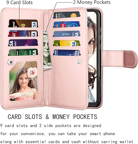 Miniatura 9 de Njjex Funda tipo cartera para Moto E 2020, para Motorola E 2020 de 6.2 pulgadas, 9 ranuras para tarjetas de piel sintética de lujo para tarjetas de