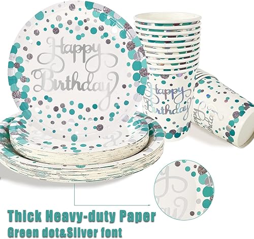 Miniatura 4 de Decoraciones de feliz cumpleaños, platos y servilletas de color verde azulado, suministros de fiesta para 20 invitados, globos turquesa, pancarta de