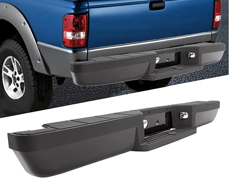 Rear Step Bumper Fits 1993-2011 Ford Ranger W/O Parking Aid Sensor Hole | Fleetside/Styleside Bed Powder-Coated Black Steel Bumper Face Bar Replace For FO1102306 FO1102257 F37Z17787A