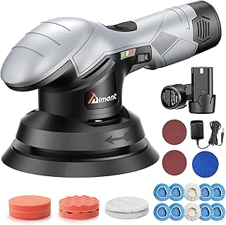 Portable Cordless Car Buffer Polisher: 6 Inch Polisher with 2Pcs 12V 2000mAh Batteries Cordless Buffer Polisher for Car Detailing, Polisher with Polishing Pads Kit For Waxing,12 PCS Attachments