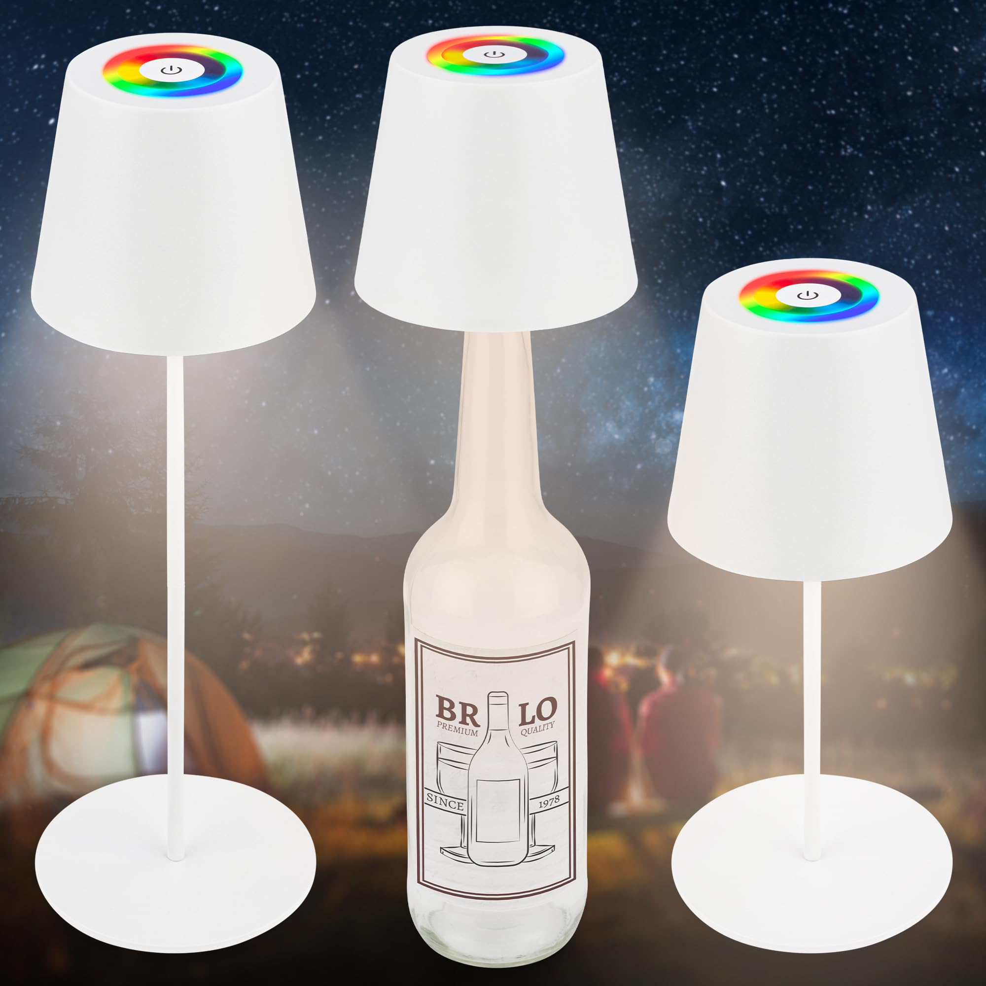BRILONER - 3 in 1 RGBW LED Table Lamp Wireless IP44 with Touch, Continuously Dimmable, Battery & Light Source Replaceable, Bedside Lamp, LED Lamp, Battery Table Lamp, Wine Lamp, Bottle Lamp