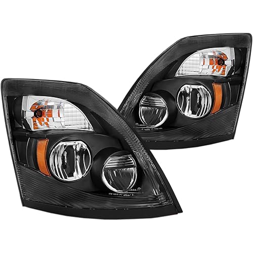 AmeriLite Black [Extreme LED High/Low Beam] 6000K Replacement Headlights Set For Volvo VNL/VNX - Driver and Passenger