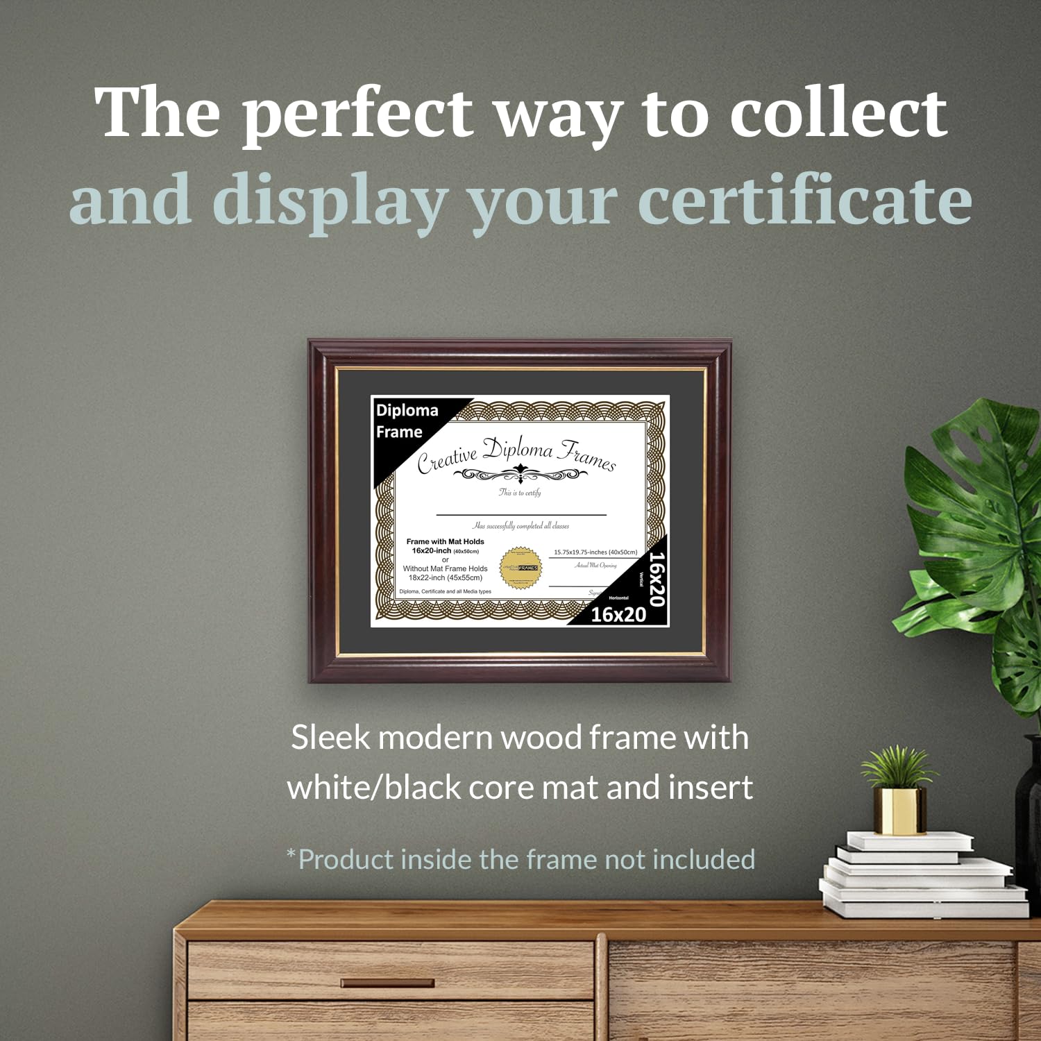 Creative Picture Frames 16x20.5 Classic Black Diploma Frame With Mat - Holds 18x22 Document, Made In USA