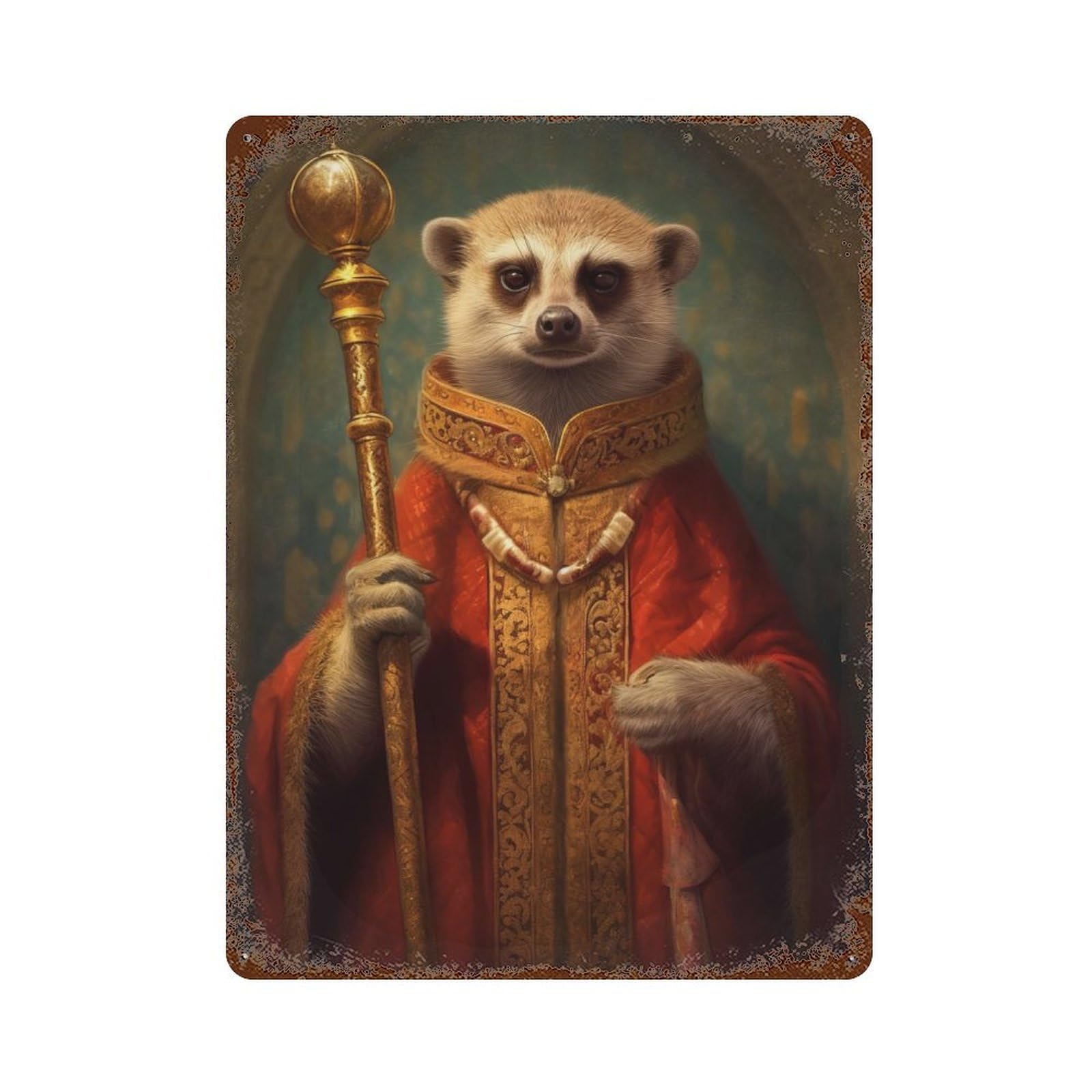 King Meerkat with A Crown Vintage Metal Tin Sign 15.7"x11.8", Ideal for Cafe, Home Bar And Lounge Decor