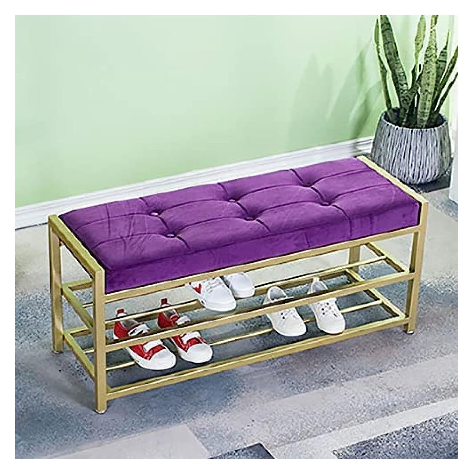 GRDDBZA Shoe Storage Bench with Cushion for Entryway, Entrance Shoe Stool with Gold Shoe Rack, Shoe Cabinet, Velvet Bench, Bedroom End Bench, Multipurpose Shoe Stool(60x35x45cm)