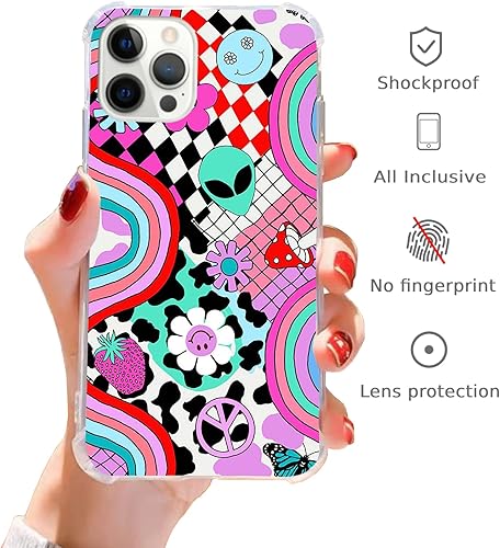 Miniatura 2 de Funda de tablero de ajedrez con estampado de vaca alienígena con collage estético para iPhone 12 Pro Max, funda hippie Groovy para iPhone 12 Pro