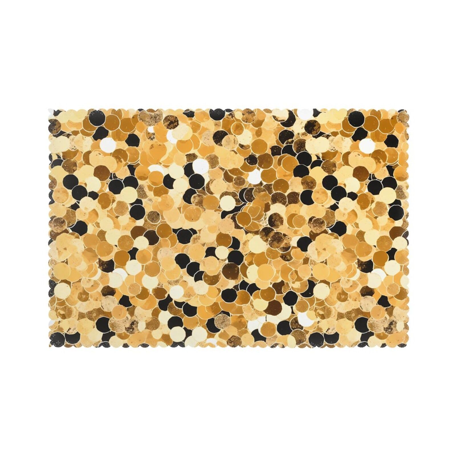 Set of 6 Heat-Resistant Washable Placemats 12x18in WHJDPP Gold Sequin Sparkle Prints for Home, Hotel & Banquet Dining Table Decoration