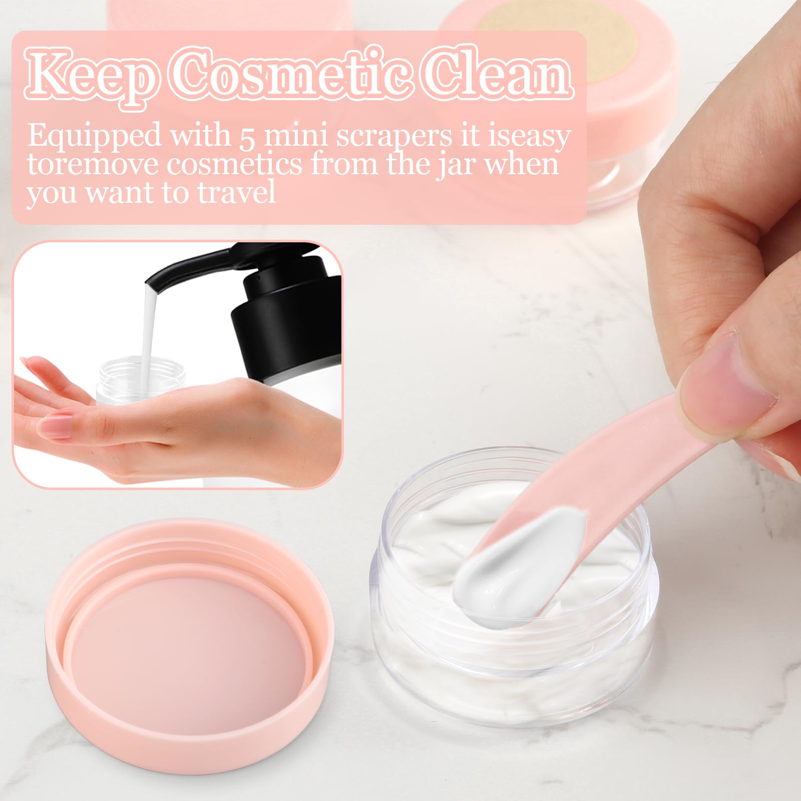40 Pezzi Contenitori Cosmetici, 10ml Plastica Barattolini Plastica Piccoli, Mini Vuoti Vasetti Cosmetici, Contenitori Vuoti Trasparenti per Lozione, Crema con Tappo a Vite, Spatola ed Etichetta (Rosa)
