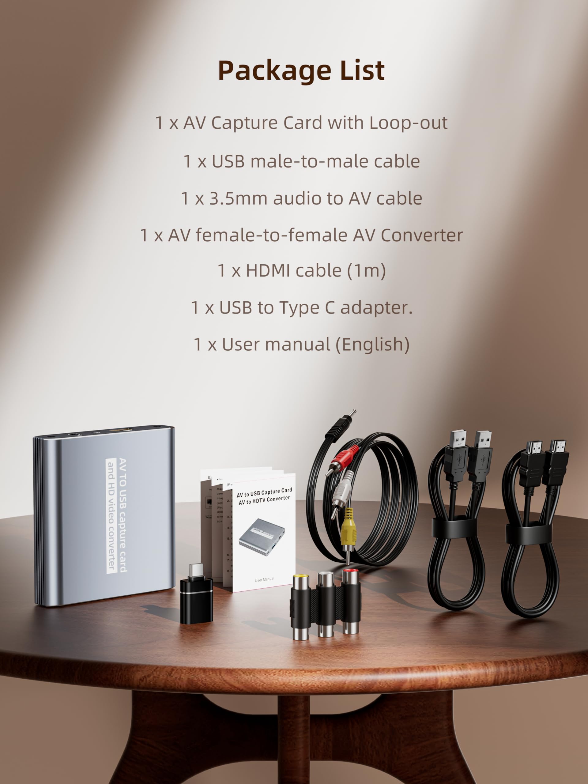 Convertidor VHS a digital Tarjeta de captura de vídeo USB con salida HDMI, captura RCA AV a USB para VCR/DVD/Hi8/PS2/Wii, convertidor analógico a digital 1080P 30fps, grabación y vista previa de