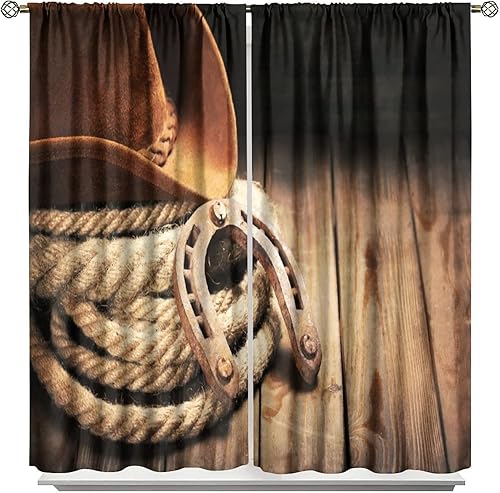 Miniatura 50 de Cortina opaca de vaquero, estilo retro, estilo bosquejo, del desierto occidental, con bolsillo para cortinero, para dormitorio, sala de estar