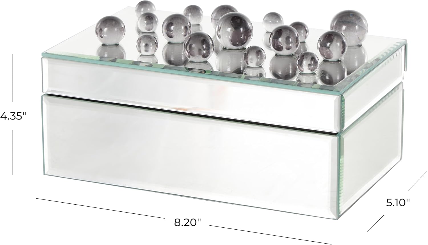 Deco 79 Glass Decorative Jewelry Box Mirrored Jewelry Organizer with Black Bubble Textured Balls, Jewelry Holder 8" x 5" x 4", Silver