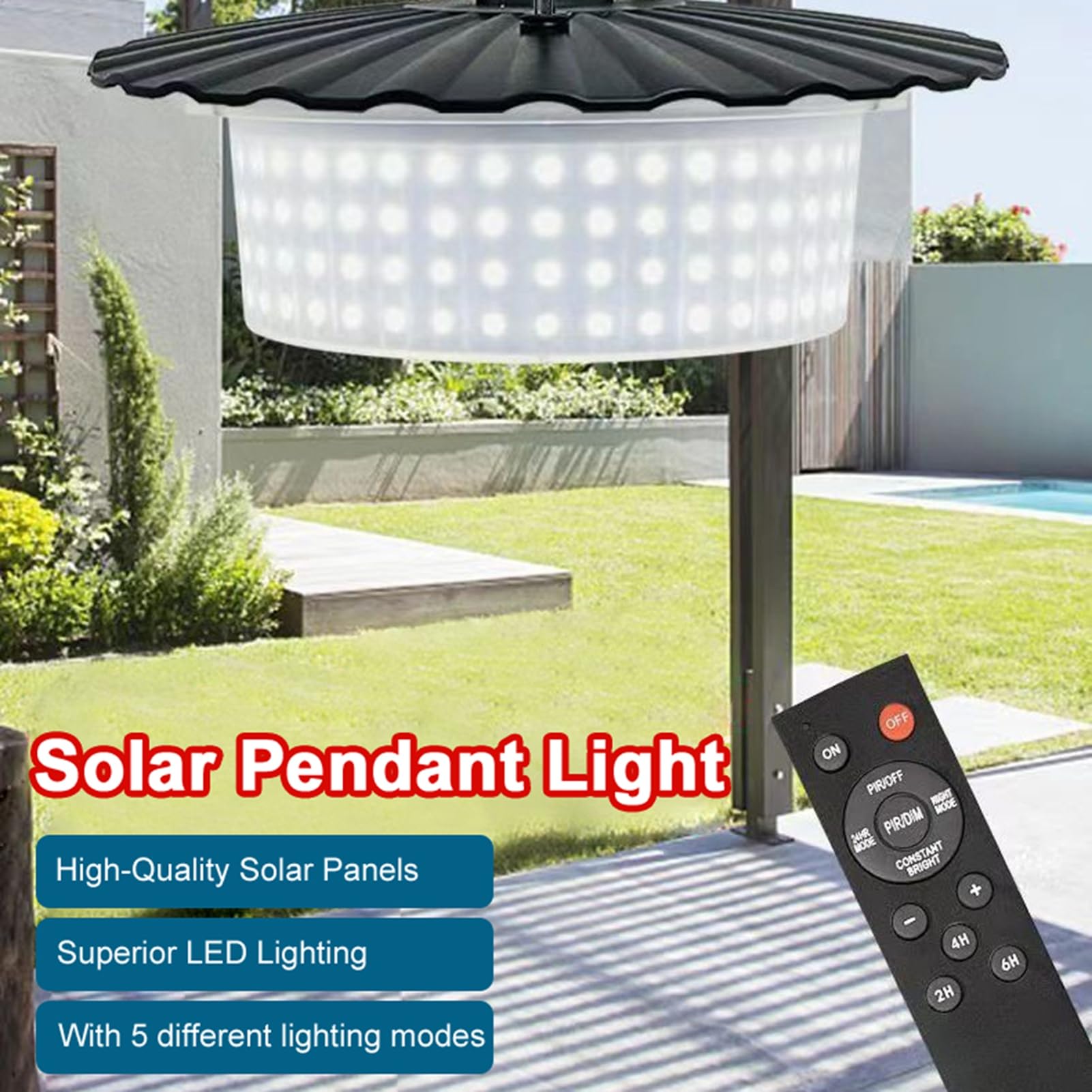 Lampadario Solare Lampada da Capannone con Sensore di Movimento Sensore di Luce con Occupazione 244 LED 4400mAh 5 Modalità IP65 Timer Remoto Cavo da 16,4 Pi