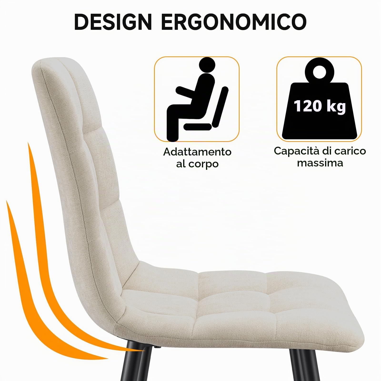 Set Di 2 Sedie Da Pranzo,Sedia Da Cucina Con Piedi In Metallo Nero,Sedie Imbottite Con Tessuto Di Lino,Sedia Da Camera Da Letto Salotto Soggiorno,Beige