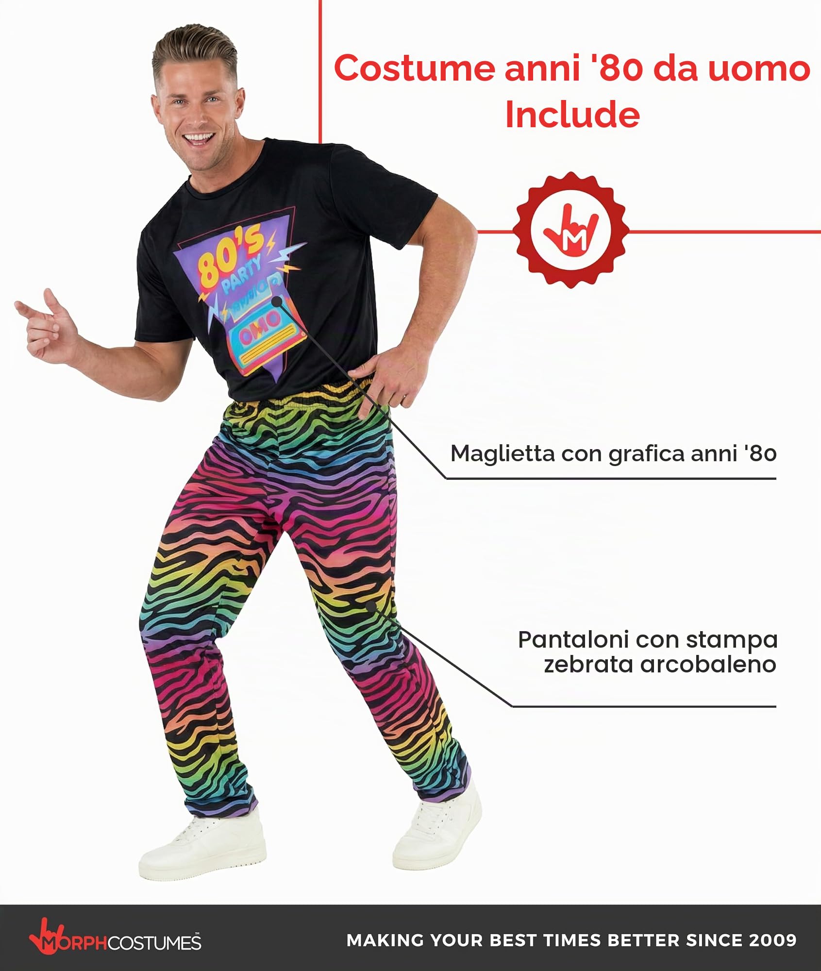 Morph Costume Uomo Anni 80 - Vestito Carnevale Uomo, Abito Retrò per Halloween, Compleanni e Party a Tema Vintage.