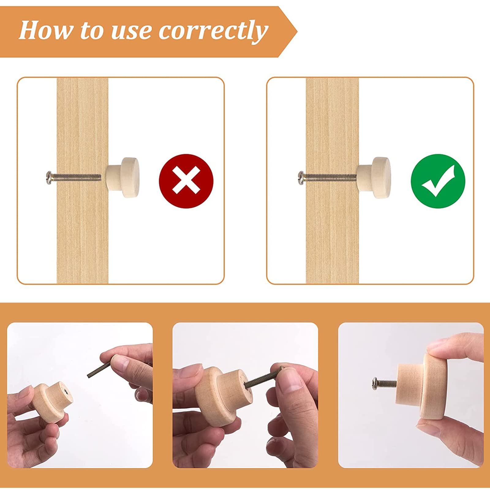 Bymivofun Pack of 12 Round Wooden Furniture Knobs, 35 mm Wooden Drawer Handles, Cabinet Pulls, Furniture Knobs - Image 4