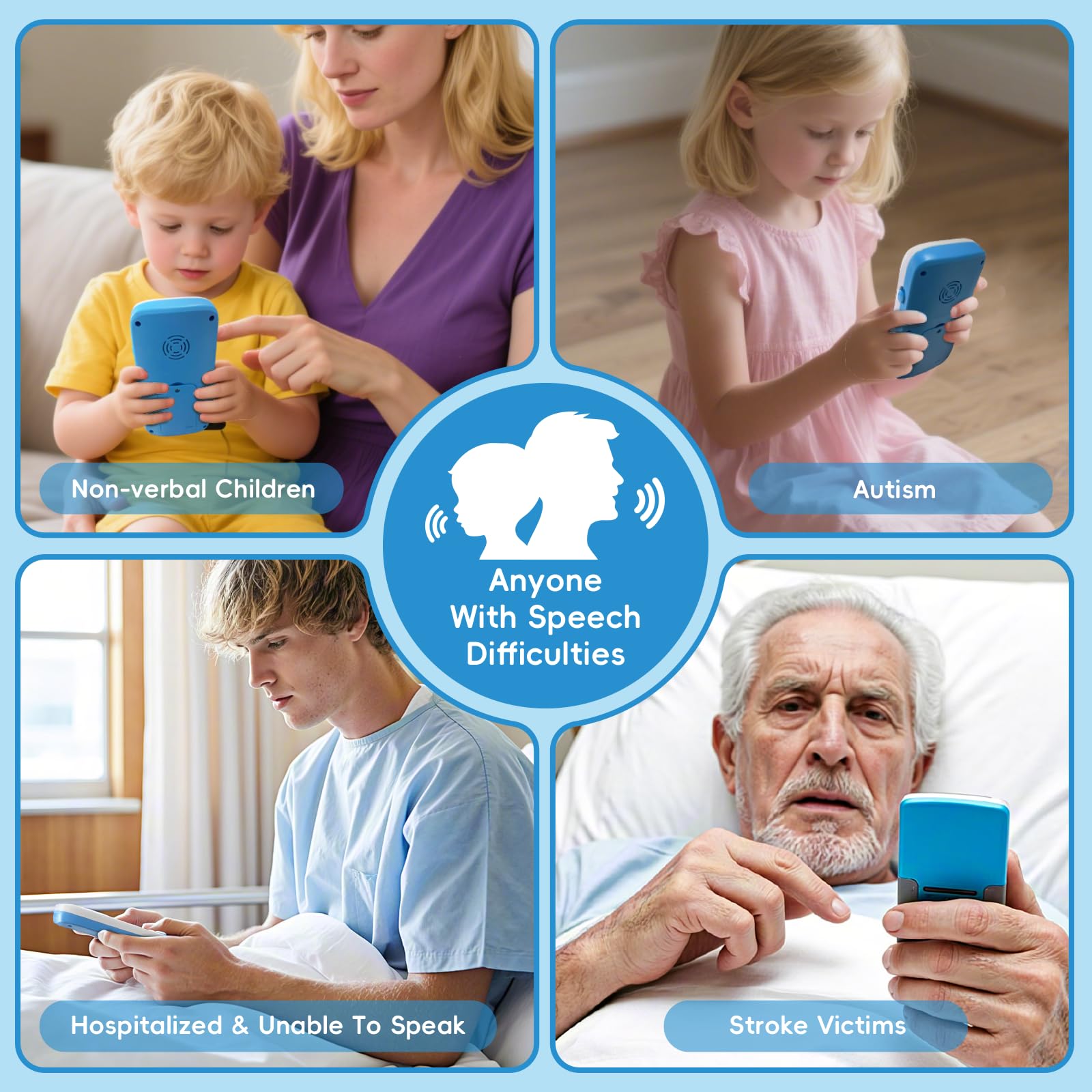 Appareil AAC pour l'autisme – Outils de communication non verbale avec boutons tactiles, aide orthophonique à besoins spéciaux pour enfants et adultes, volume programmable à 5 niveaux