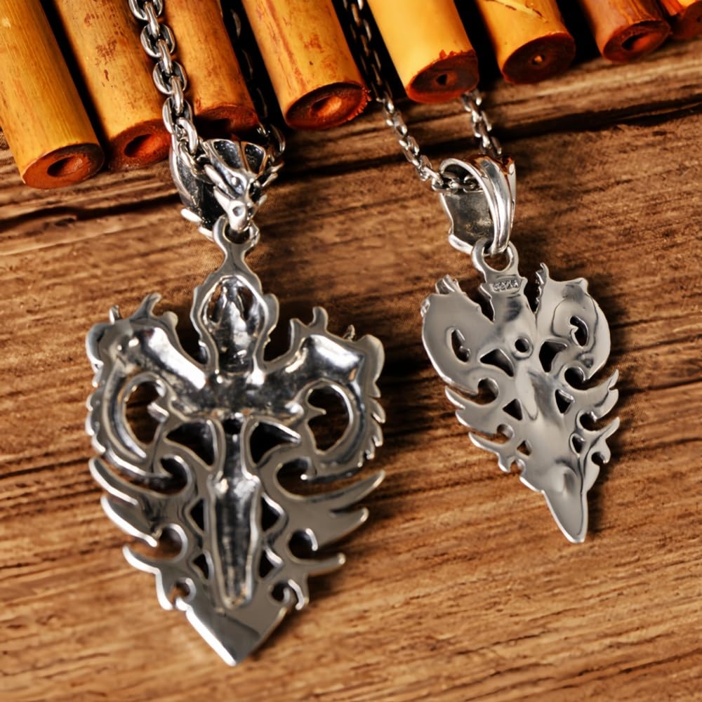 Vintage 925 Sterling Silber Doppelt Drachen Schwert Engel Dämon Anhänger für Herren