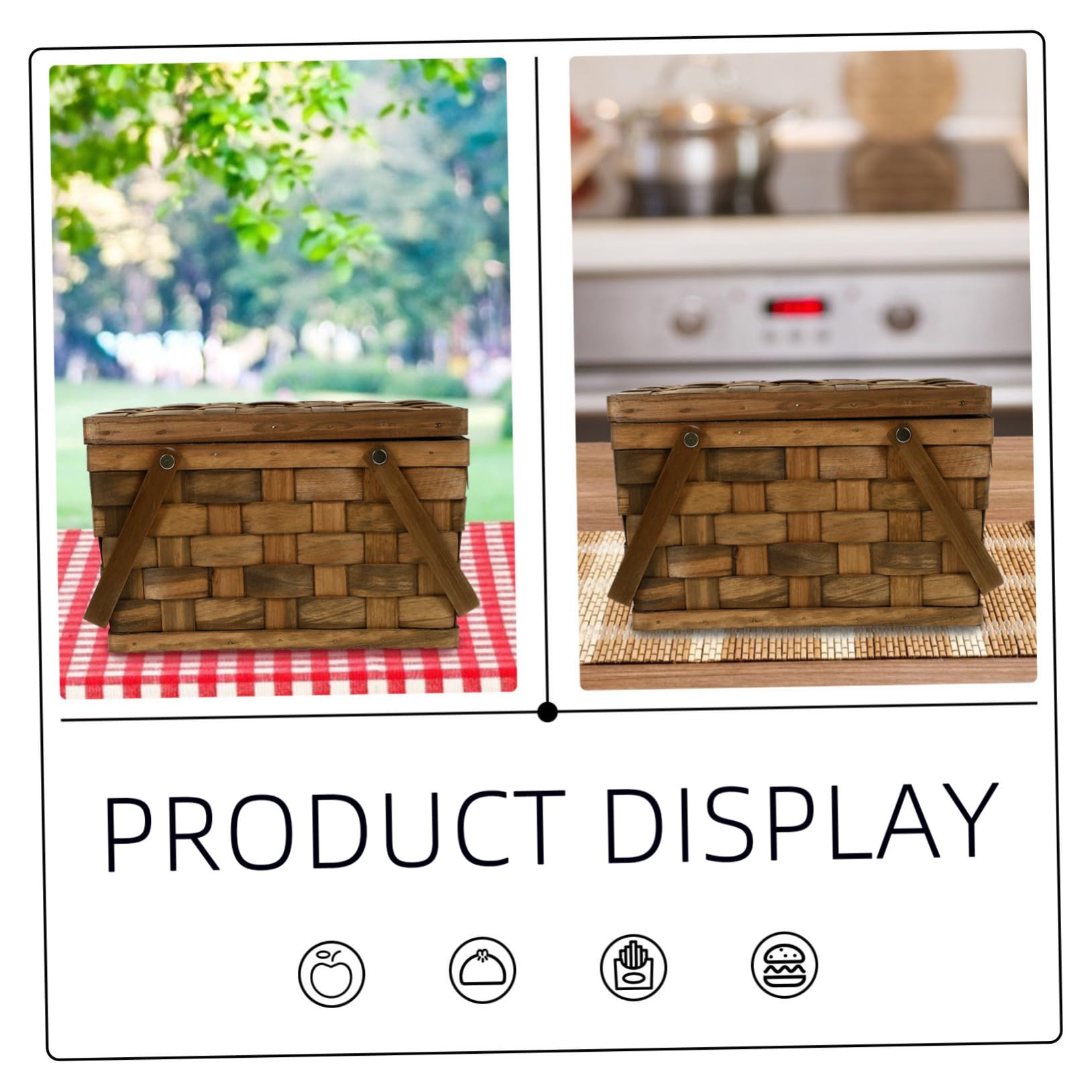 Panier D'extérieur Portable en Bois avec Poignée, Panier de Pique-niques Multifonctionnel Design Naturel et Élégant, Cuisine et Pique-niques