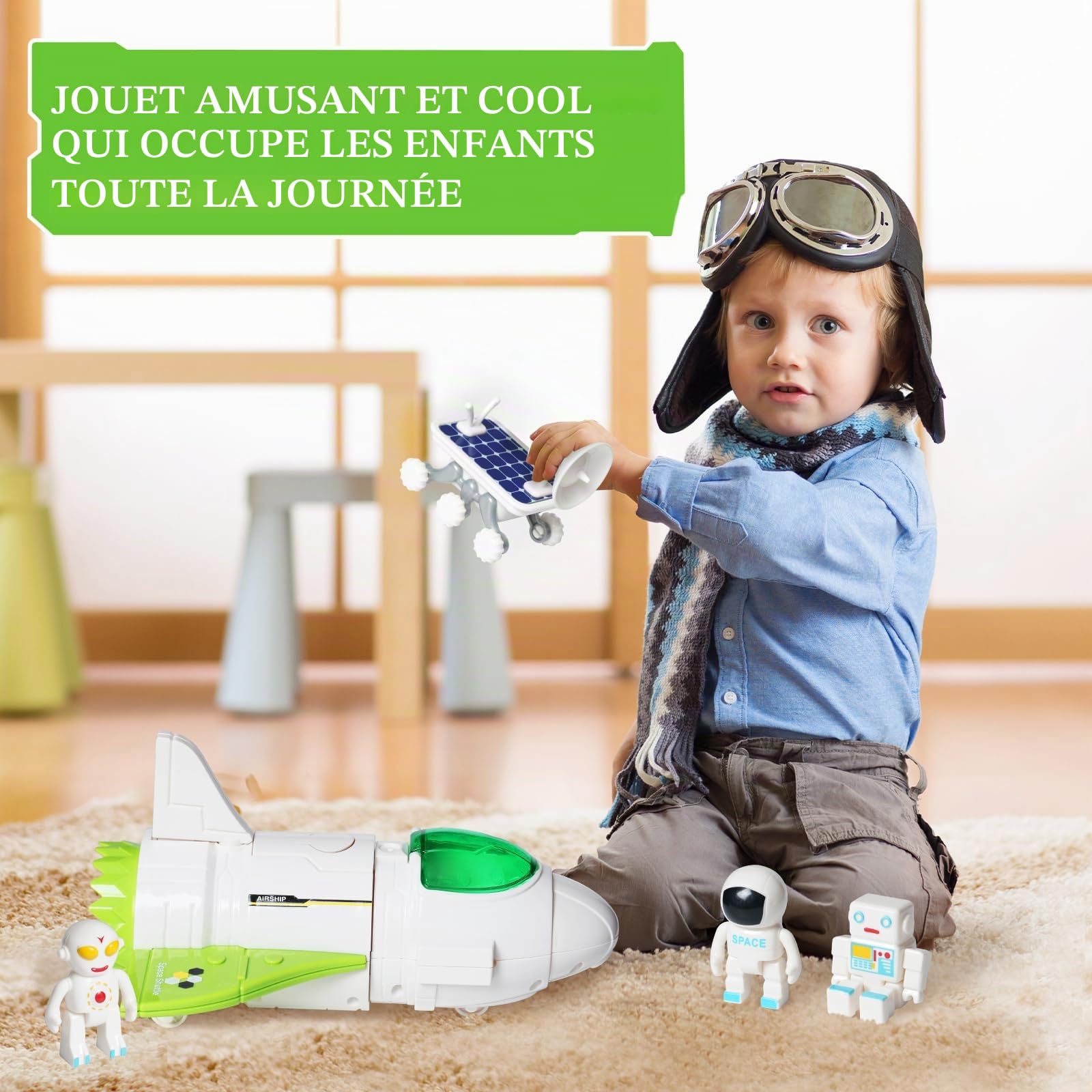Spaceshuttle Mission Spatiale Fusée Jouet de Vaisseau Spatial avec et Son, 3 Figurines d'astronaute, Cockpit à charnière, spuff