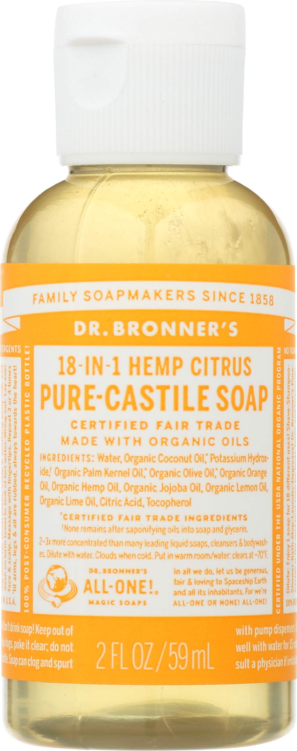 Dr Bronner's, Soap Liquid Castile Citrus, 2 Fl Oz