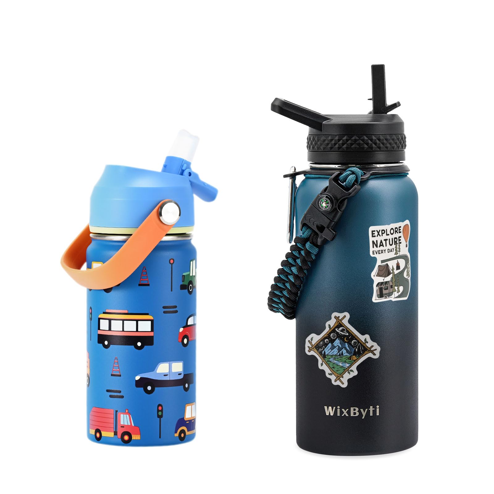 32 oz Insulated Water Bottle with Straw Kids Water Bottle 14oz with Silicone Straw Lid