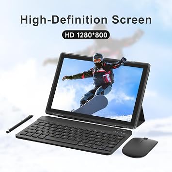 Android 15 Tablets 10 Inch, 2 in 1 Tablet with Keyboard Case, 8GB+32GB ROM/1TB, Quad Core, HD Touch Screen, Dual Carema, Games, Wi-Fi, BT, Google GMS Black