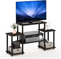 Furinno Turn-N-Tube No Tools TV Stand for 32" Screens, Easy Assembly Entertainment Center, Dark Brown/Black