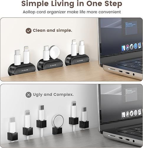 Miniatura 3 de Organizador de cables de 10 agujeros 1s bloqueo deslizante, soporte para cables, gestión de cables, soporte adhesivo para carga de teléfono, soporte