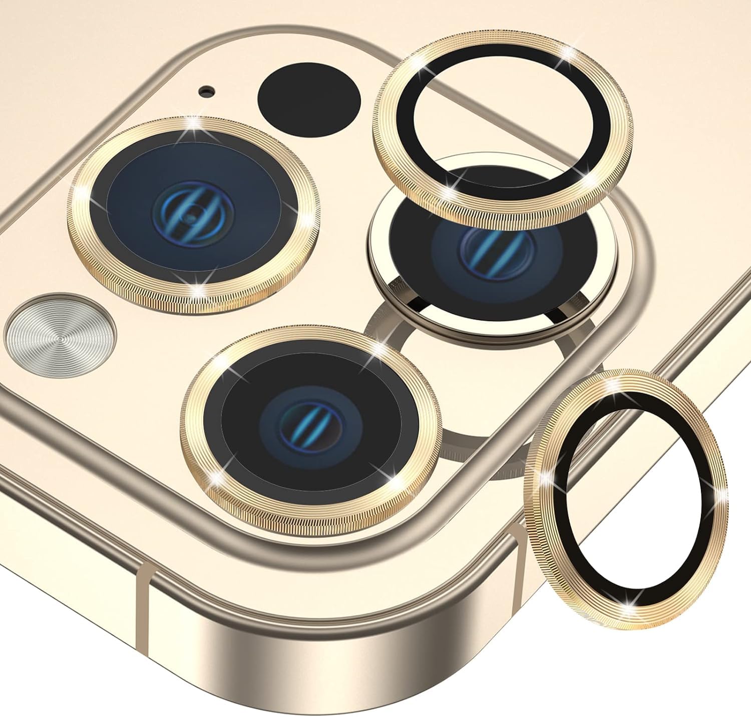 Campera Lens Protectors for iPhone 13 Pro 6.1 inches & for iPhone 13 Pro Max 6.7 inches Anti-Scrach HD Tempered Metal Glass Camera Screen Protector Cover Film Accessories (3-set, Gold)