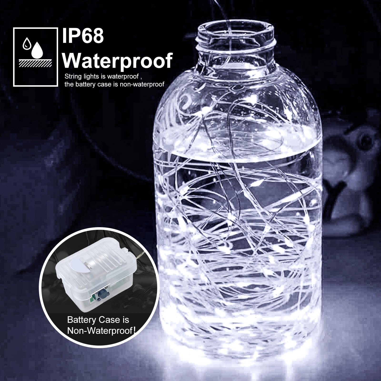 pozzolanas Confezione da 50 luci bianche a batteria, 2,1 m, impermeabili, con 20 LED, per casa, barattoli, feste, matrimoni, Halloween, decorazioni natalizie