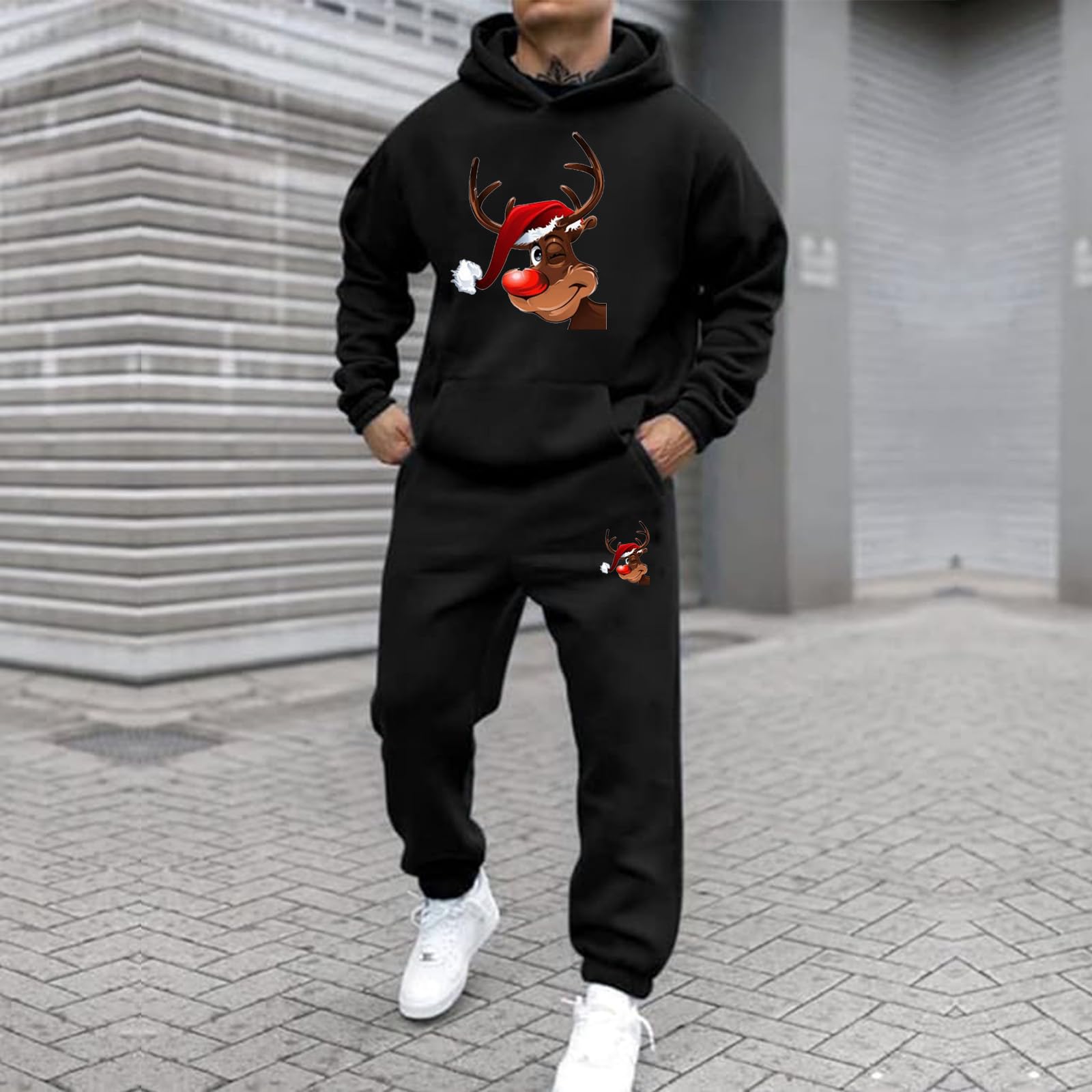Weihnachts Jogginganzug Herren Damen Lustige Weihnachts 2-Teilig Ugly Reindeer Tracksuit Set Hoodie und Jogginghose Xmas Style Trainingsanzug Unisex Kapuzenpullover Sportanzug
