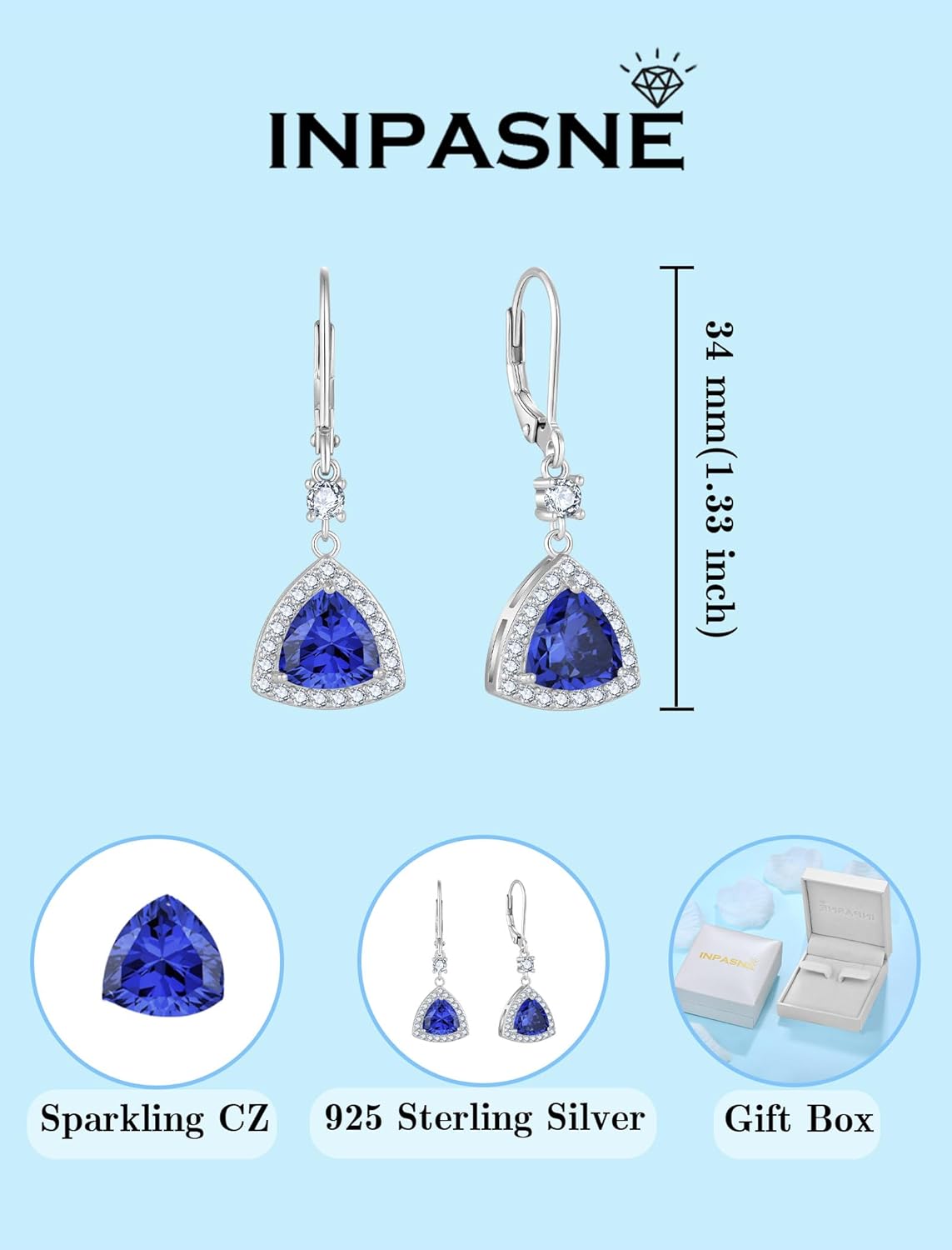 Dangle Drop Earrings for Women 925 Sterling Silver Triangle Halo Leverback Earrings with Birthstone Jewelry for Her - Image 6