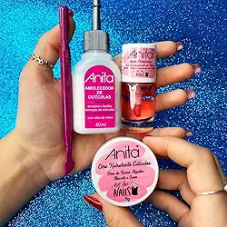 Anita Kit Manicure Profissional, Amolecedor de Cutículas 40ml, Sérum Fortalecedor 10ml, Cera Hidratante 7g, Espátula Dupla